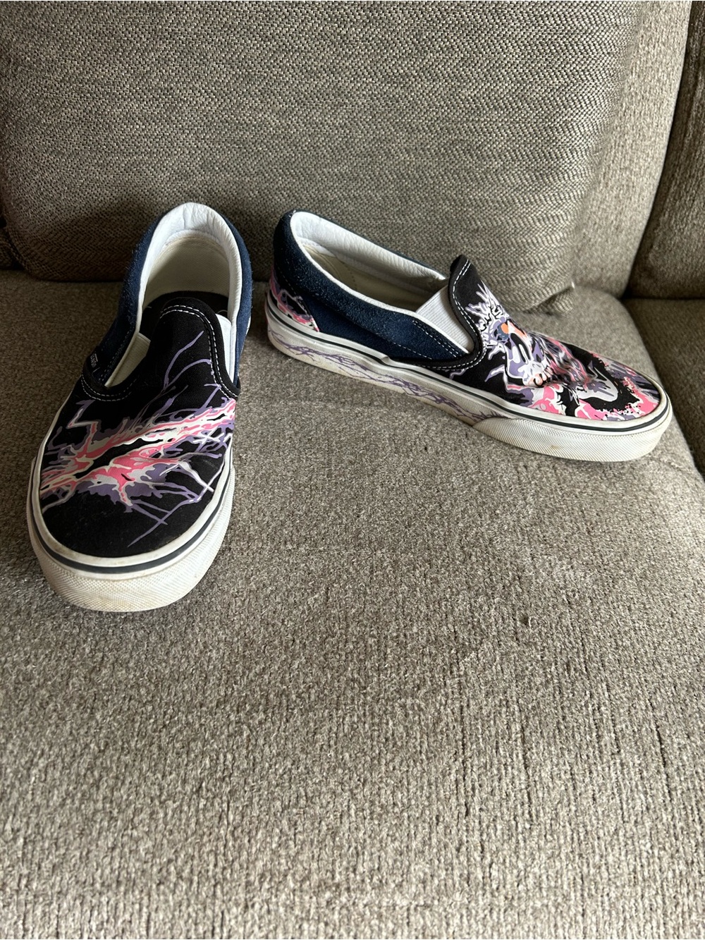 Vans Slip-On Zap Glow In Dark Dress Blues Black Skulls Shoes 508731 Sz W 8.5 M 7